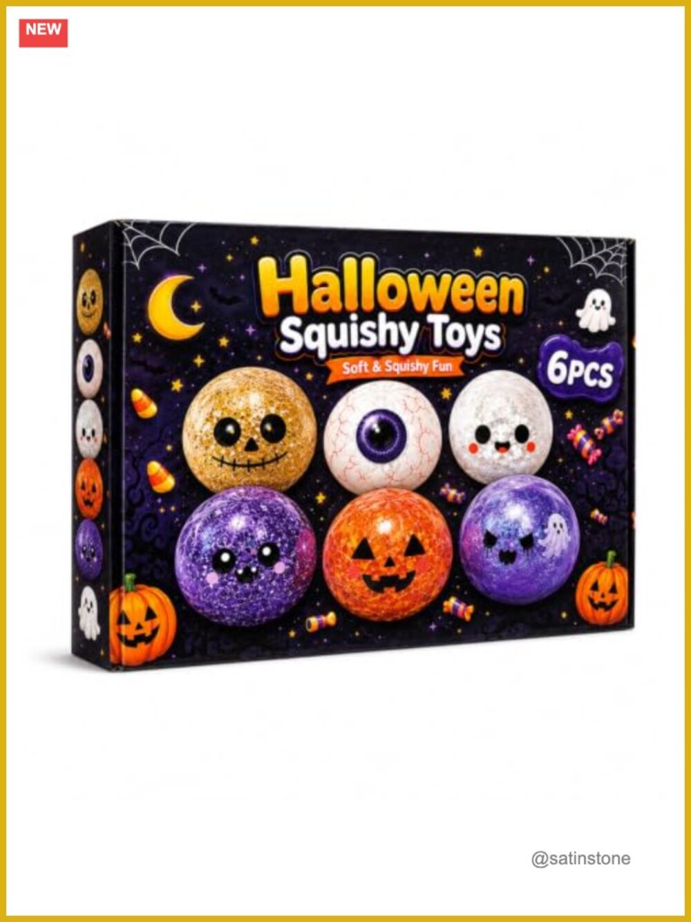 Halloween Squishy Mystery Box, 6 Squeeze Toys TPR Stress Relief Fidget